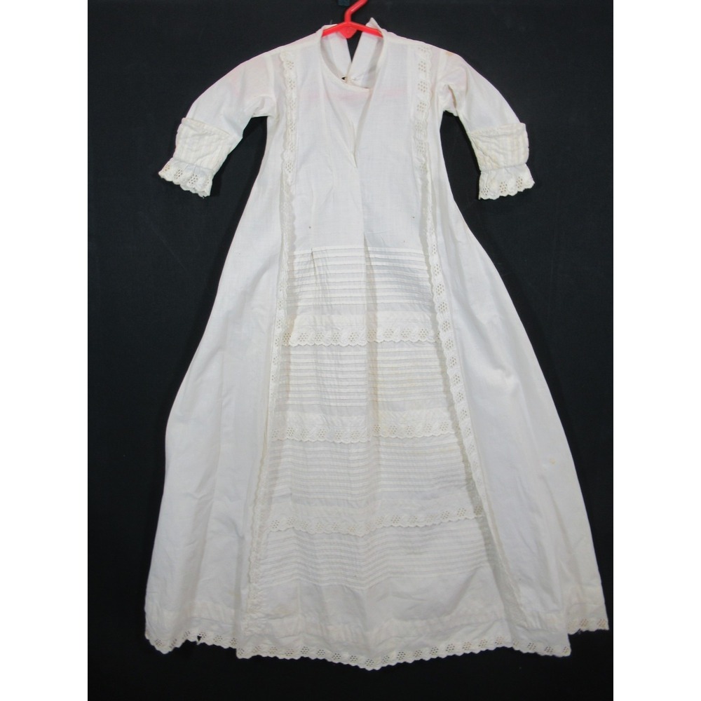 Antique 1800s Victorian Baby Dress Pintuck Eyelet Lace Christening Gown